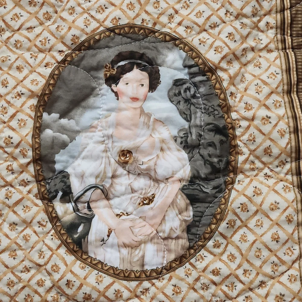 Handmade Patchwork Quilt Crib Lap Throw Wall Decor Roses & Victorian Maiden